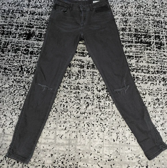 Zara Z1975 Mid Rise Skinny Jeans Black Ripped Knees 38 / 6 - Picture 6 of 16
